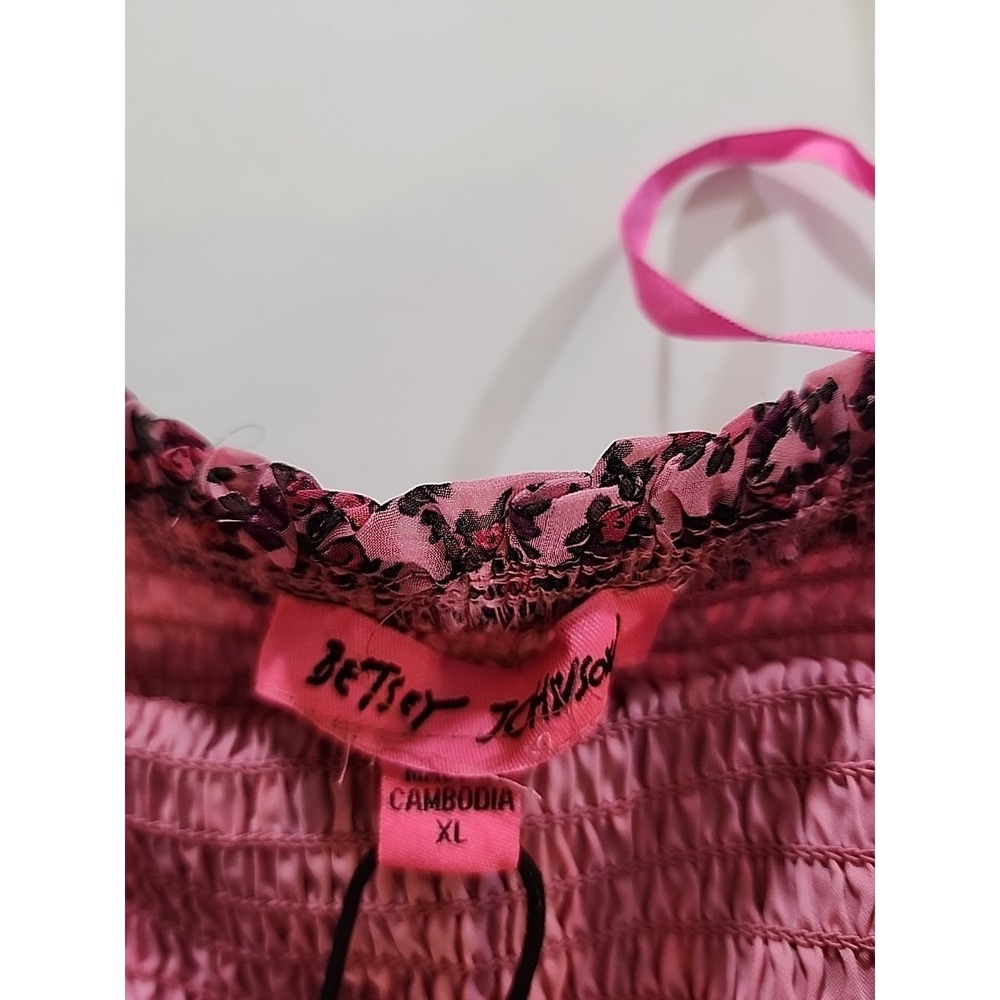 Betsey Johnson Pink and Black Floral Smocked Mini Dress - Picture 7 of 11